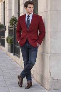 Blazer clásico de tweed de espiga para hombre | Solapa de muesca entallada