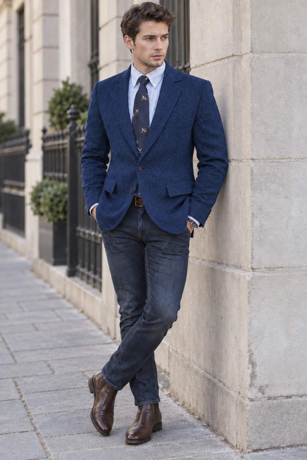 Blazer clásico de tweed de espiga para hombre | Solapa de muesca entallada