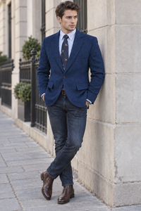 Blazer clásico de tweed de espiga para hombre | Solapa de muesca entallada