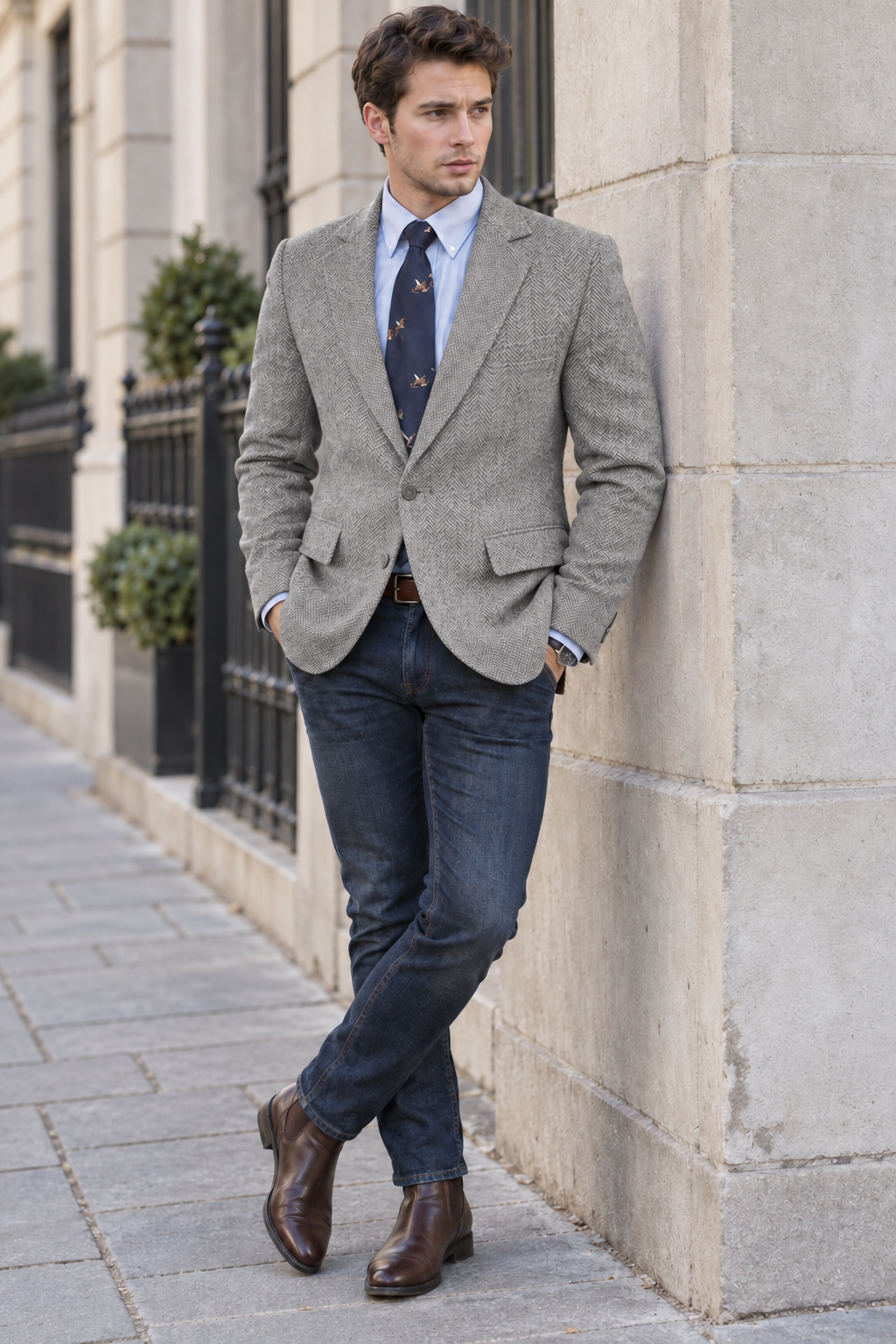 Blazer clásico de tweed de espiga para hombre | Solapa de muesca entallada