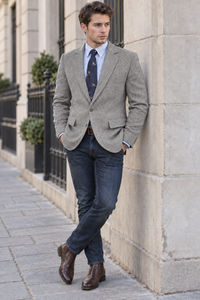 Blazer clásico de tweed de espiga para hombre | Solapa de muesca entallada