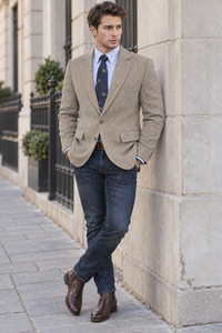 Blazer clásico de tweed de espiga para hombre | Solapa de muesca entallada