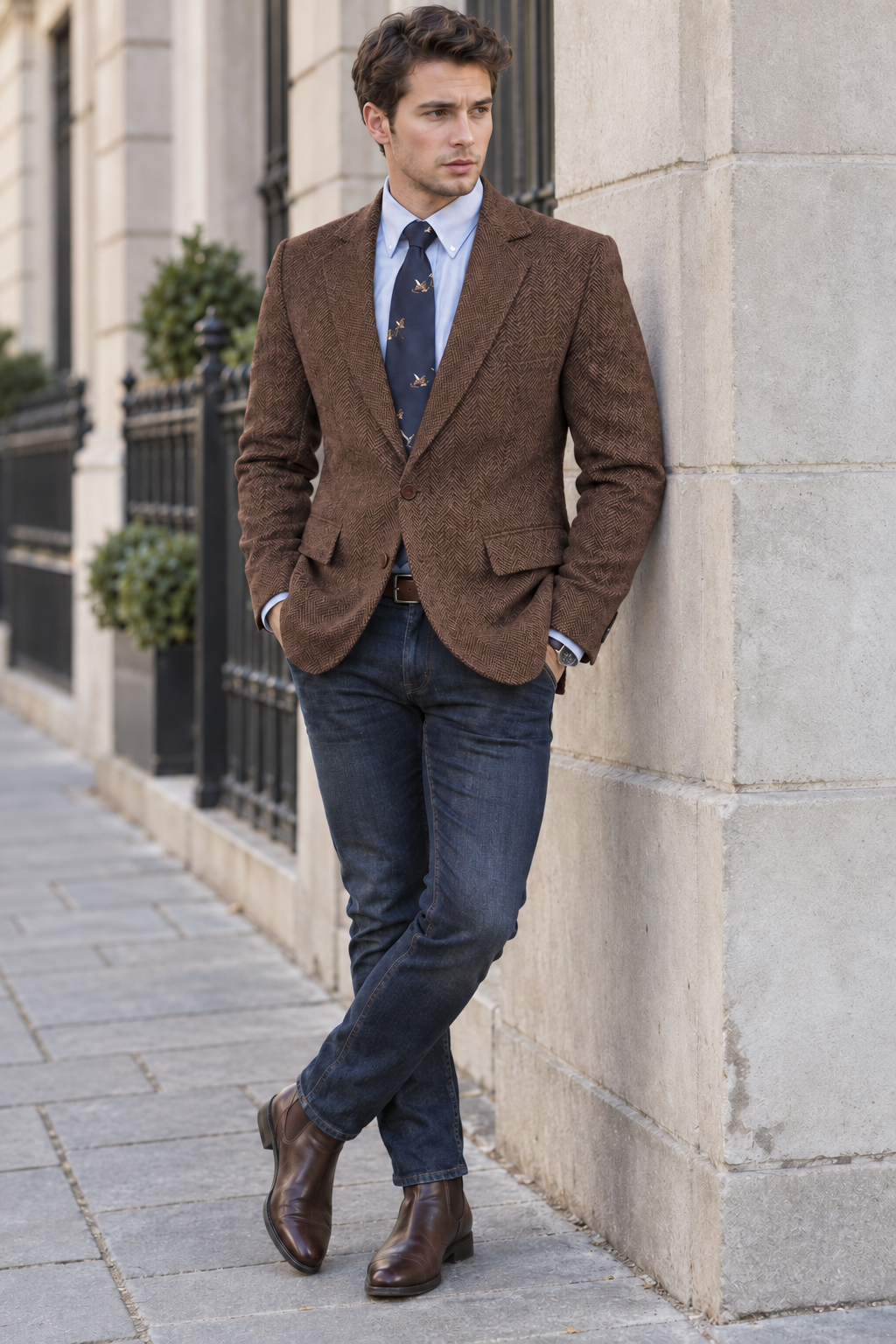 Blazer clásico de tweed de espiga para hombre | Solapa de muesca entallada