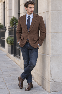 Blazer clásico de tweed de espiga para hombre | Solapa de muesca entallada