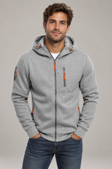 Sudadera con capucha cálida para hombre, con cremallera y bolsillo en el pecho | Corte casual