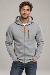 Sudadera con capucha cálida para hombre, con cremallera y bolsillo en el pecho | Corte casual