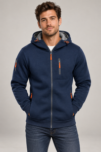 Sudadera con capucha cálida para hombre, con cremallera y bolsillo en el pecho | Corte casual