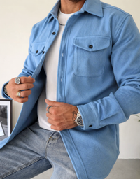 Chaqueta overshirt para hombre con botones, manga larga, bolsillo en el pecho, ajuste regular
