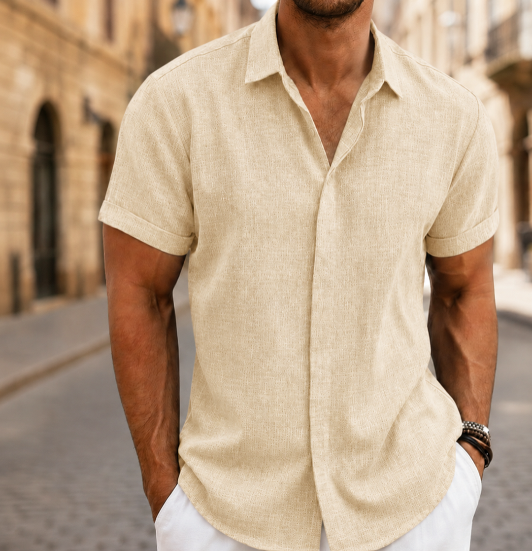 Camisa de verano para hombre de manga corta, ligera, con botones al frente