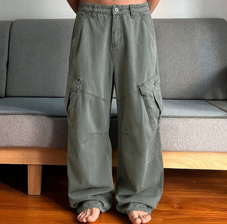 Pantalones cargo de corte holgado para hombre, efecto lavado