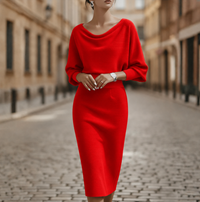 Vestido elegante de tela suave para mujer con escote ancho
