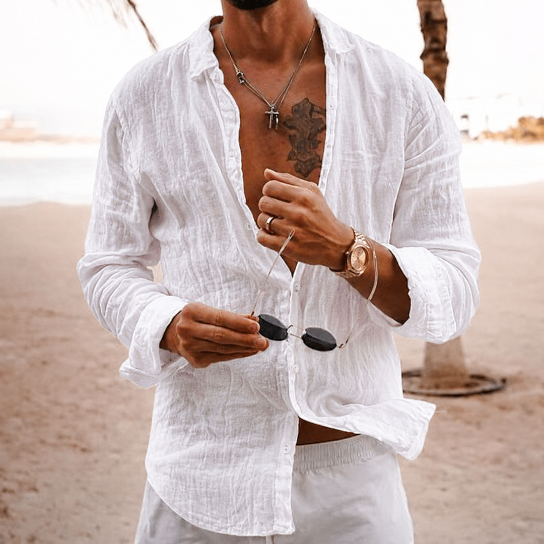 Camisa texturizada ligera para hombre | Camisa holgada de manga larga con botones
