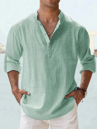 Camisa de lino para hombre sin mangas con botones, transpirable, casual, para playa