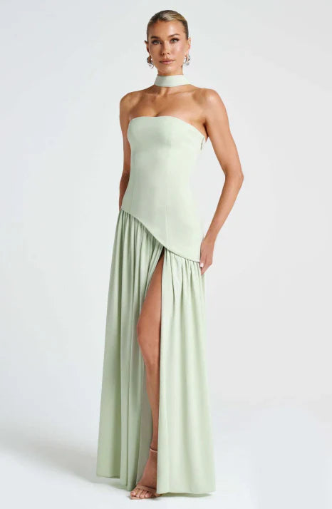 Women's Dress Silk Strapless Sleeveless Maxi Flowing Formal