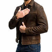 Veste en cuir homme style motard à manches longues zippée
