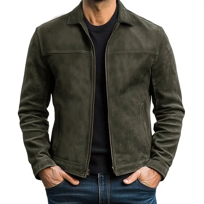 Veste en cuir homme style motard à manches longues zippée