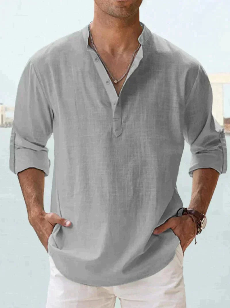 Camisa de lino para hombre sin mangas con botones, transpirable, casual, para playa