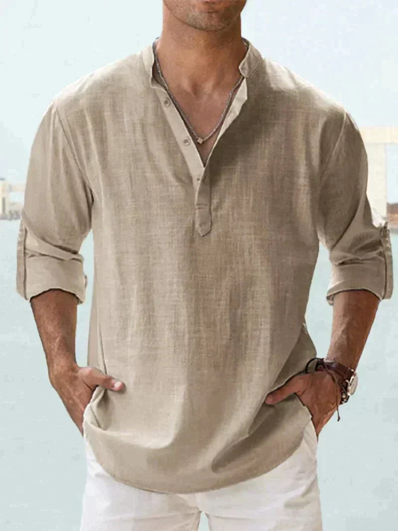 Camisa de lino para hombre sin mangas con botones, transpirable, casual, para playa