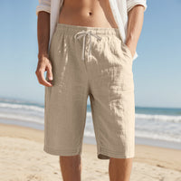 Shorts en lin pour homme coupe décontractée à cordon de serrage été