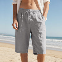 Shorts en lin pour homme coupe décontractée à cordon de serrage été