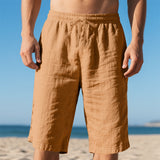 Shorts en lin pour homme coupe décontractée à cordon de serrage été