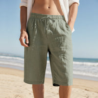 Shorts en lin pour homme coupe décontractée à cordon de serrage été