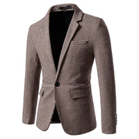 Blazer homme à motif pied-de-poule coupe slim, fermeture à boutons, manches longues, style business décontracté
