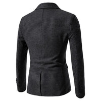 Blazer homme à motif pied-de-poule coupe slim, fermeture à boutons, manches longues, style business décontracté