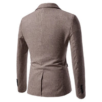 Blazer homme à motif pied-de-poule coupe slim, fermeture à boutons, manches longues, style business décontracté