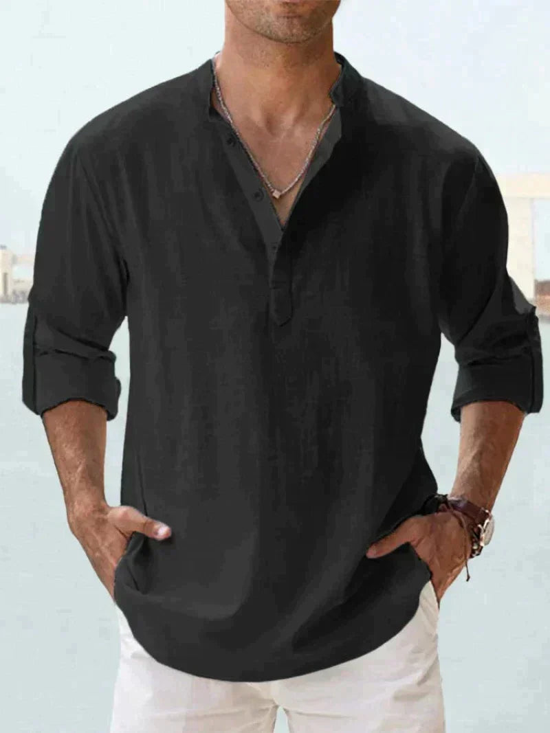 Camisa de lino para hombre sin mangas con botones, transpirable, casual, para playa