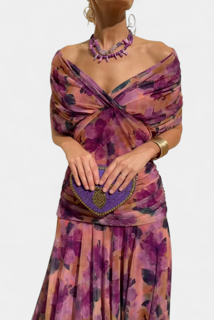 Robe femme à manches longues florale pour cérémonie