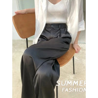 Women's Pants Satin Wide Leg High Waist Loose Fit Full Length Casual