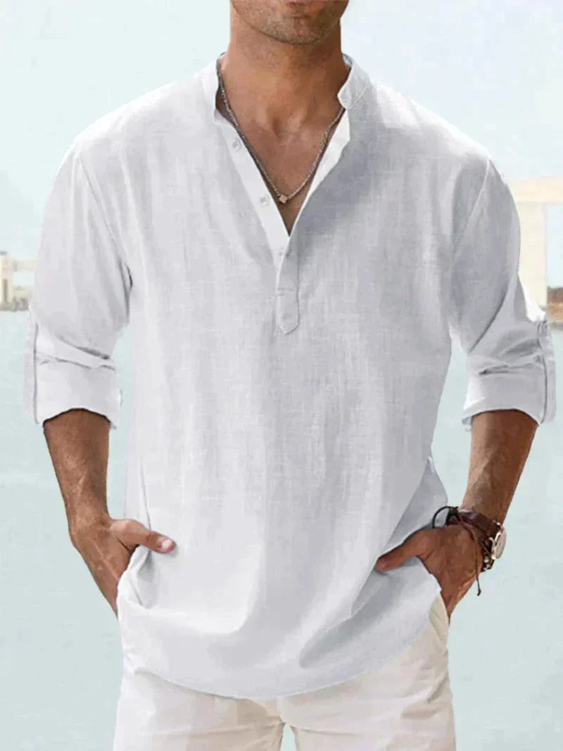 Camisa de lino para hombre sin mangas con botones, transpirable, casual, para playa
