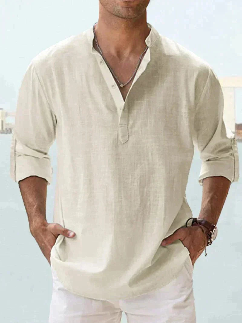 Camisa de lino para hombre sin mangas con botones, transpirable, casual, para playa