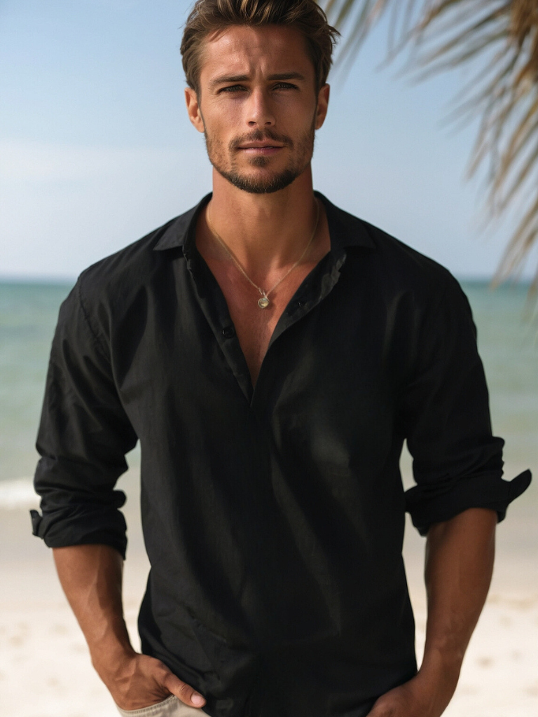 Camisa de lino para hombre sin mangas con botones, transpirable, casual, para playa