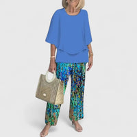 Conjunto de dos piezas para mujer, blusa ligera de corte relajado y pantalones