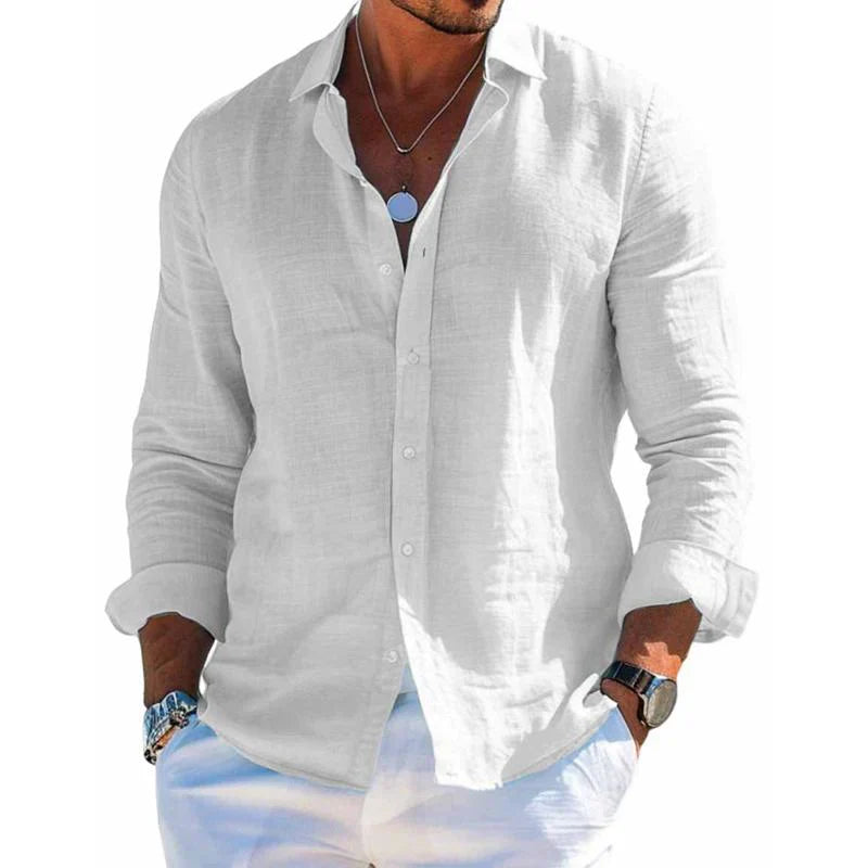 Chemise homme en lin à manches courtes, coupe régulière, boutonnée