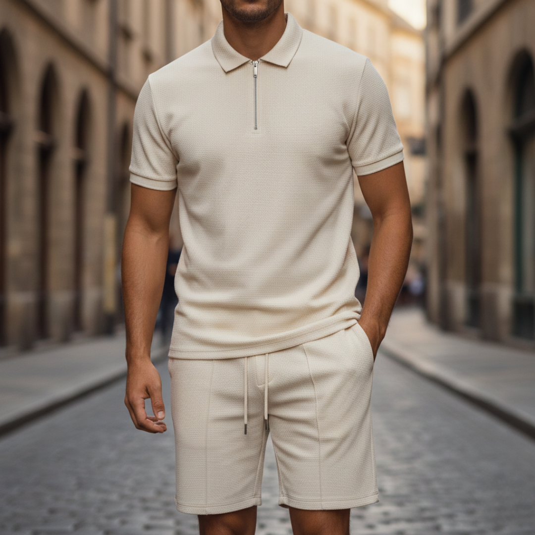 Polo Shirt and Shorts Co-Ord Set Textured Knit Mens