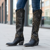 Bottes de cow-boy montantes cloutées orthopédiques pour femmes