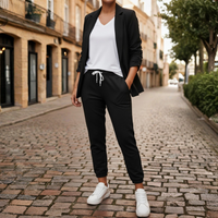 Conjunto de Blazer y Pantalón Deportivo con Frente Abierto y Mangas Fruncidas para Mujer