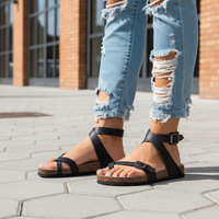 Sandalias con plantilla, lazo para el dedo, correa de cuero ajustable para mujer, verano