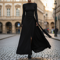 Vestido largo de mujer con nudo lateral, manga larga y hasta el suelo