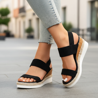 Sandales compensées en liège pour femmes, en tissu élastique orthopédique
