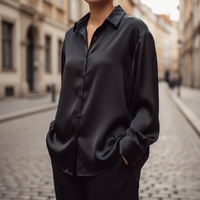 Blusa larga de satén para mujer con botones delanteros