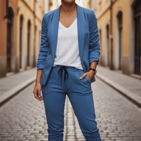 Conjunto de Blazer y Pantalón Deportivo con Frente Abierto y Mangas Fruncidas para Mujer