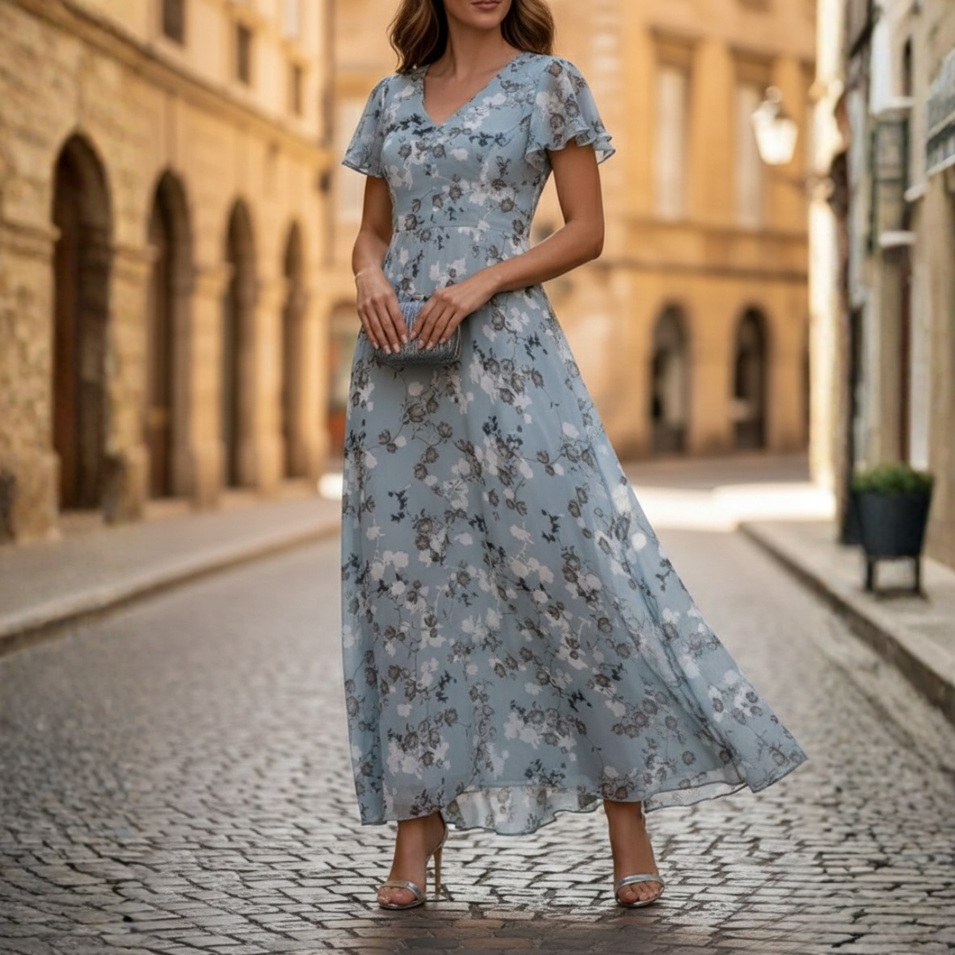 Vestido largo con manga corta y estampado floral para mujer