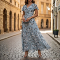 Vestido largo con manga corta y estampado floral para mujer
