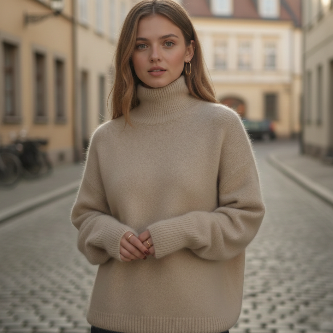 Pull à col roulé en maille oversize pour femme hiver