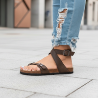 Sandalias con plantilla, lazo para el dedo, correa de cuero ajustable para mujer, verano