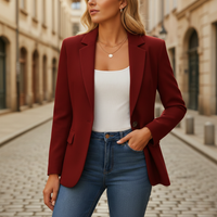 Blazer Single Button Notch Lapel Flap Pockets Slim Fit Women